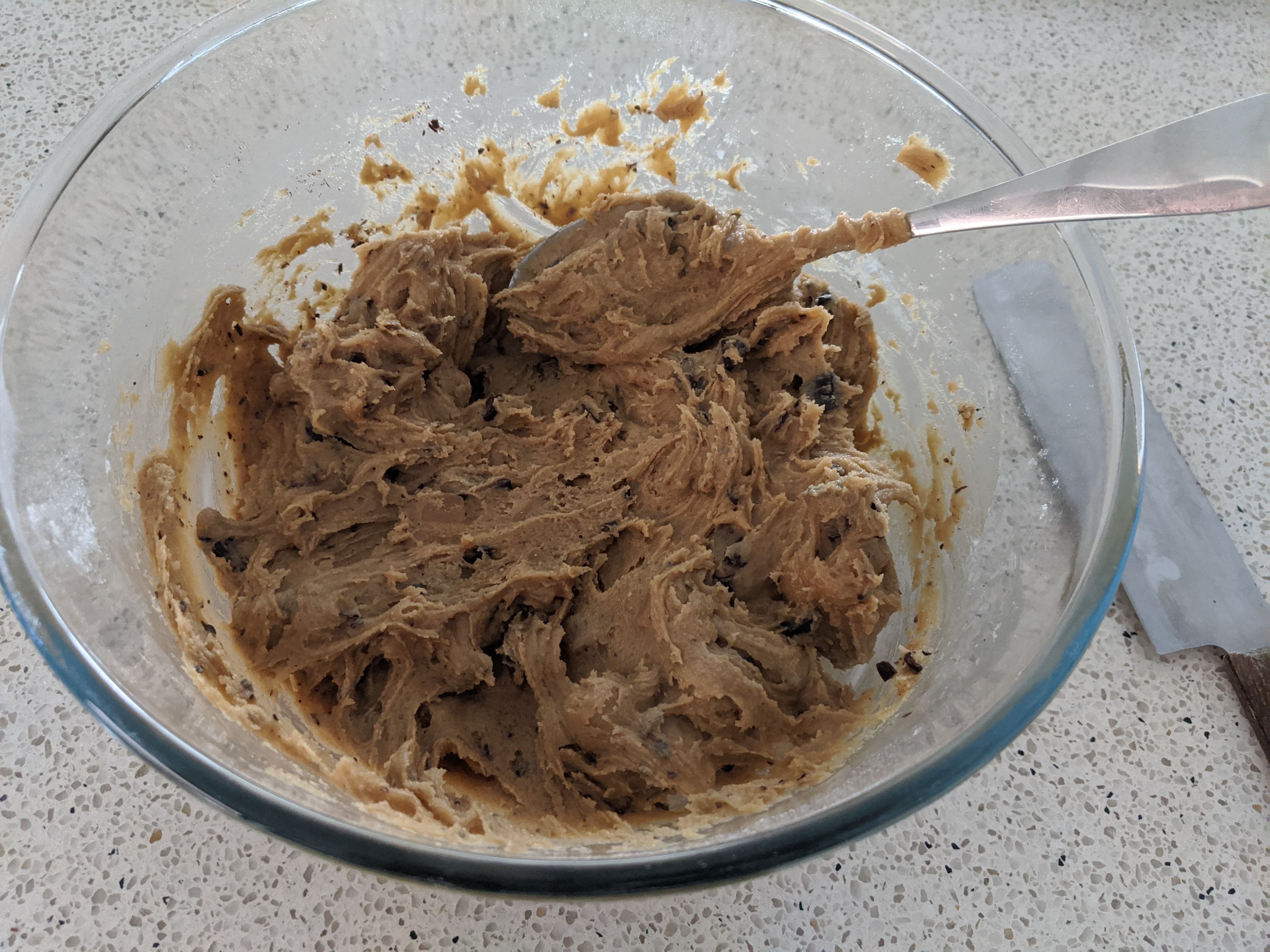 Cookie dough in a glass bowl