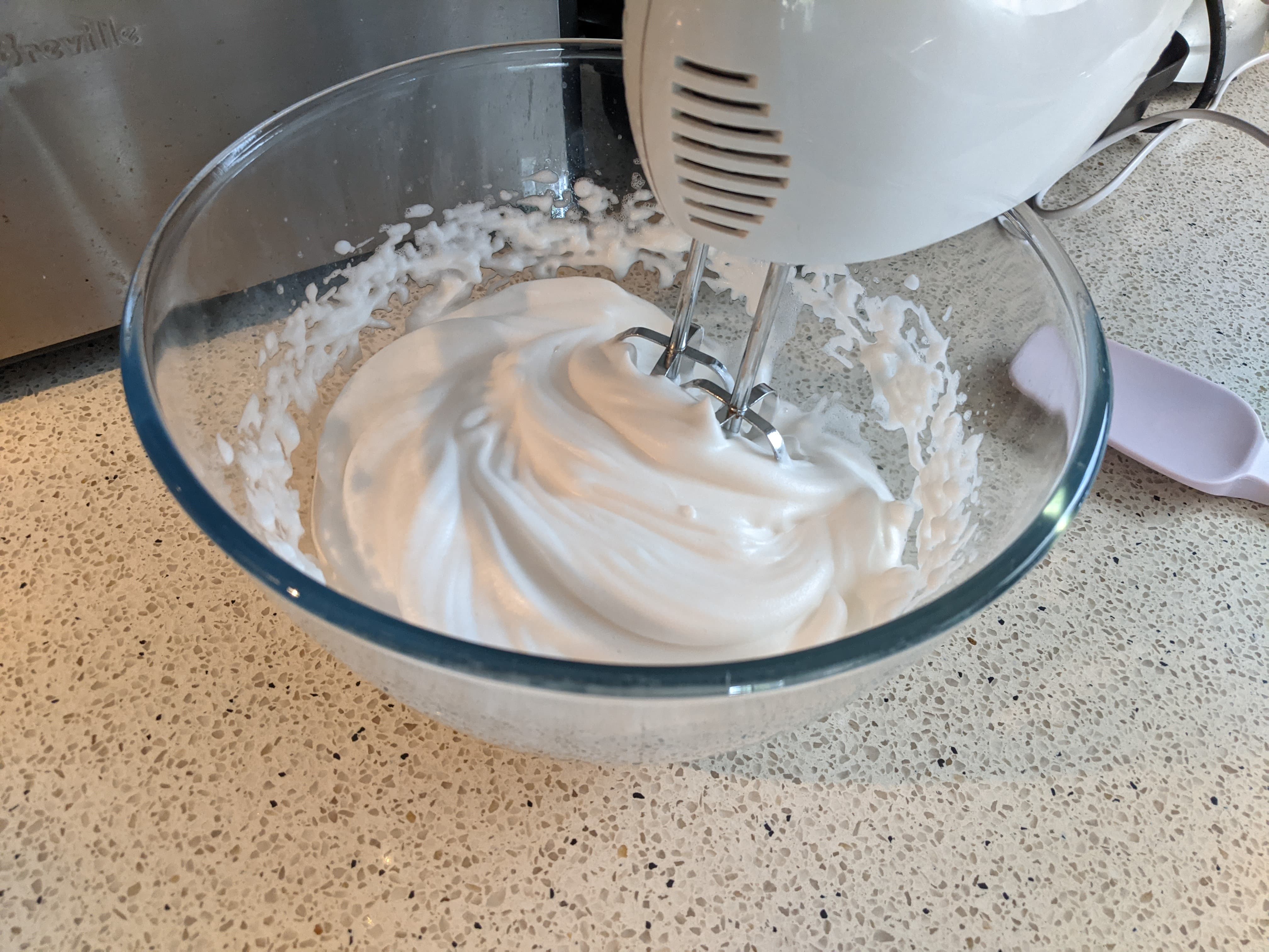 Aquafaba whipped with an electric hand beater